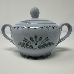 Arabia Finland Green Thistle Sugar Bowl and Lid Handpainted Vintage